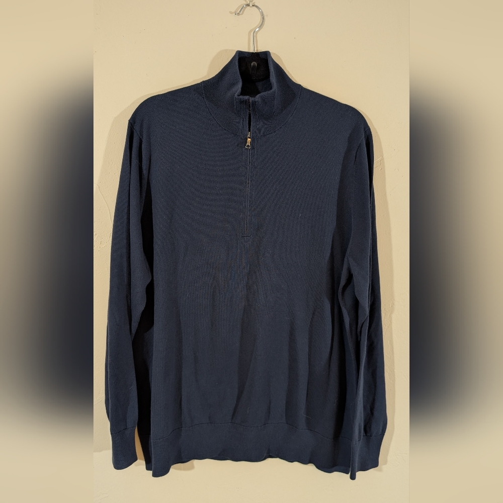 Brooks Brothers Cotton Quarter Zip Pullover Sweater Navy Blue Men's XL
